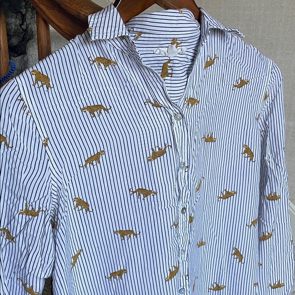 June & Delancey Cheetah Stripe Office Top Button Down Shirt - Picture 2 of 9